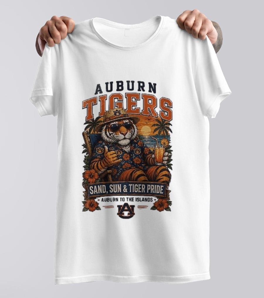Auburn Tigers Sand Sun Tiger Pride Island Paradise Tropical Vibes T-Shirt