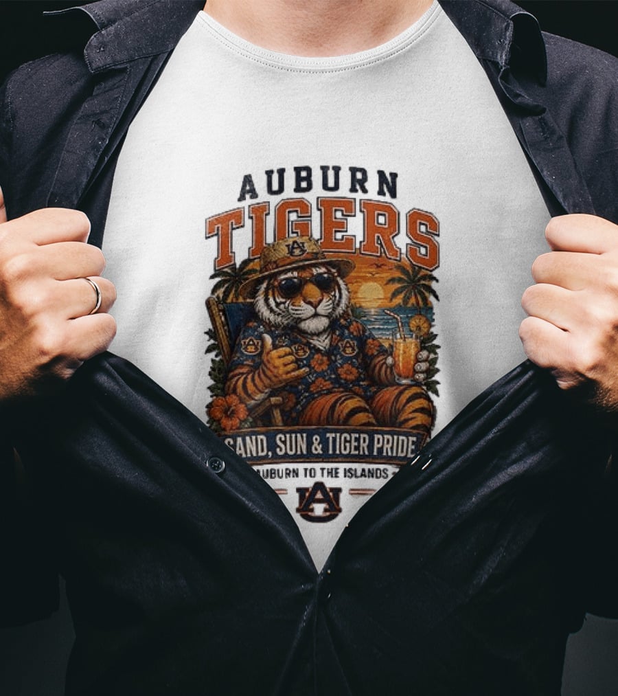 Auburn Tigers Sand Sun Tiger Pride Island Paradise Tropical Vibes T-Shirt