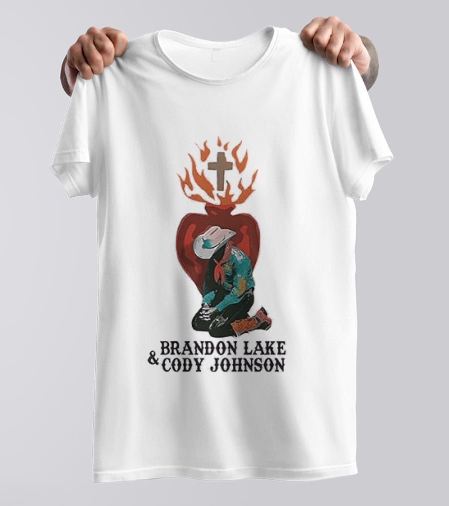 Brandon Lake Cody Johnson When A Cowboy Prays 2026 Cross Heart Flame T-Shirt