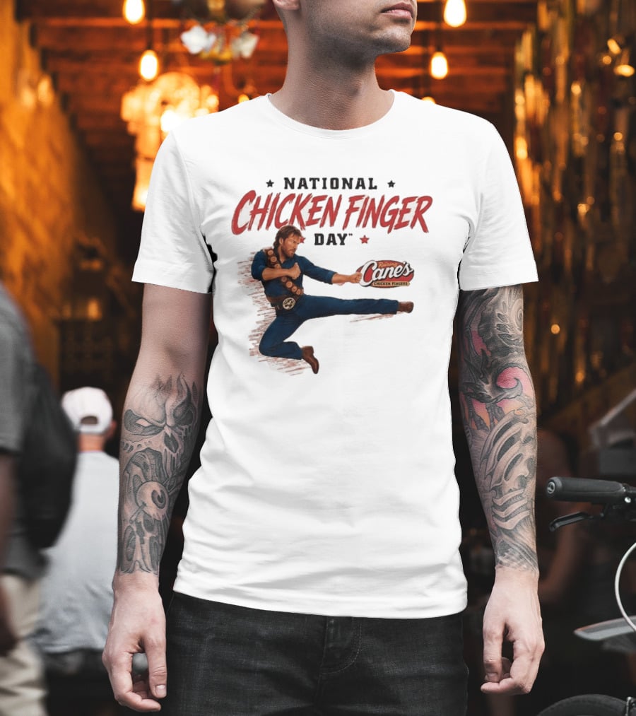 National Chicken Finger Day Chuck Norris Kicking Raising Cane's Promo T-Shirt