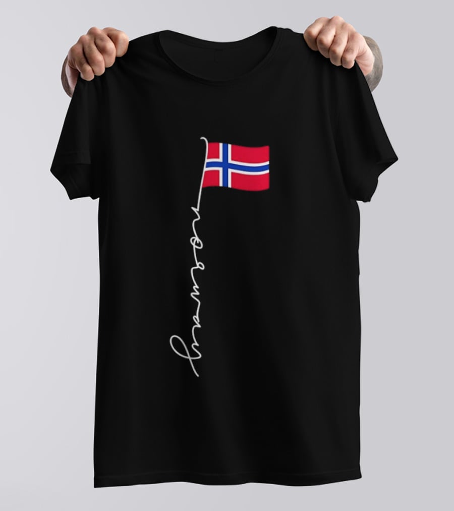 Norway Flag Cursive Text Norwegian Pride T-Shirt