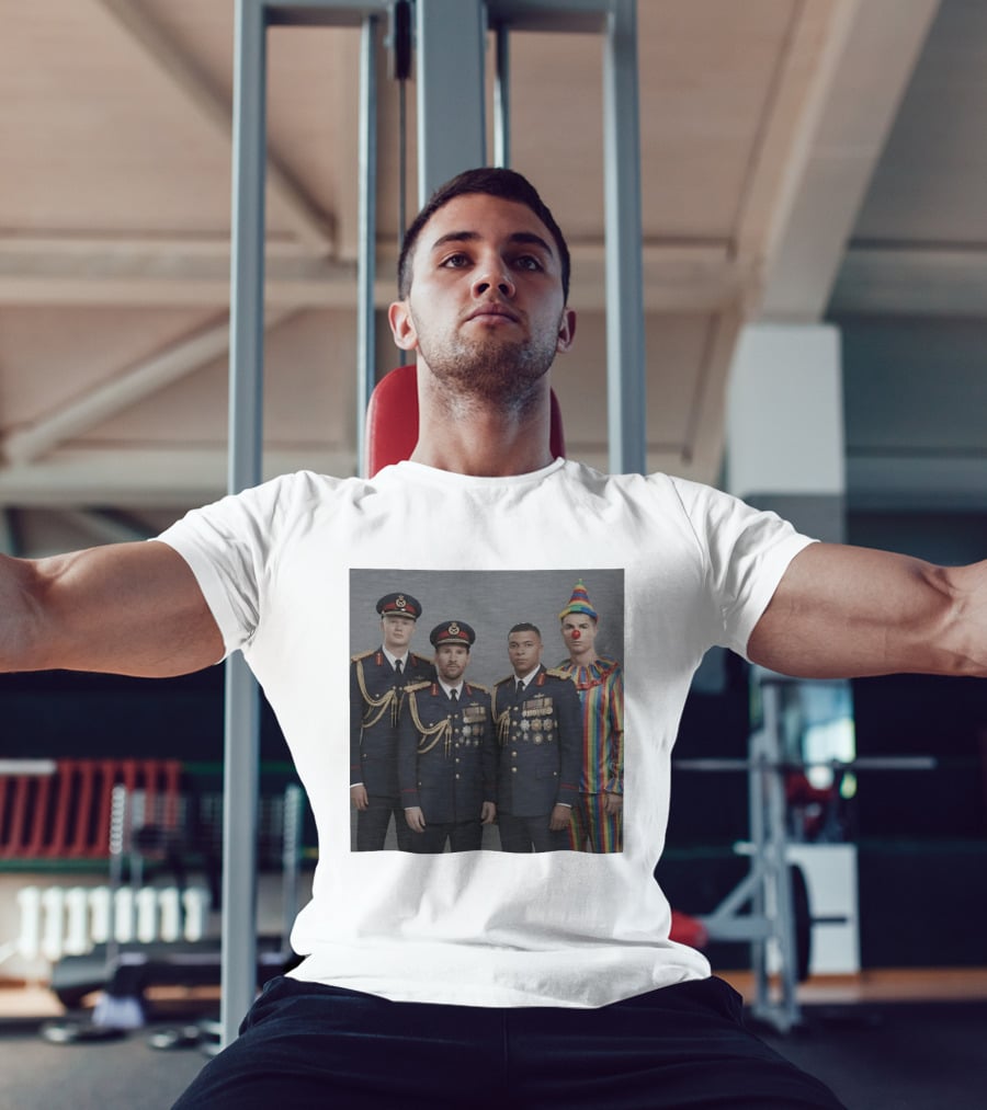 Erling Haaland Lionel Messi Kylian Mbappé Cristiano Ronaldo Military Clown Mashup T-Shirt