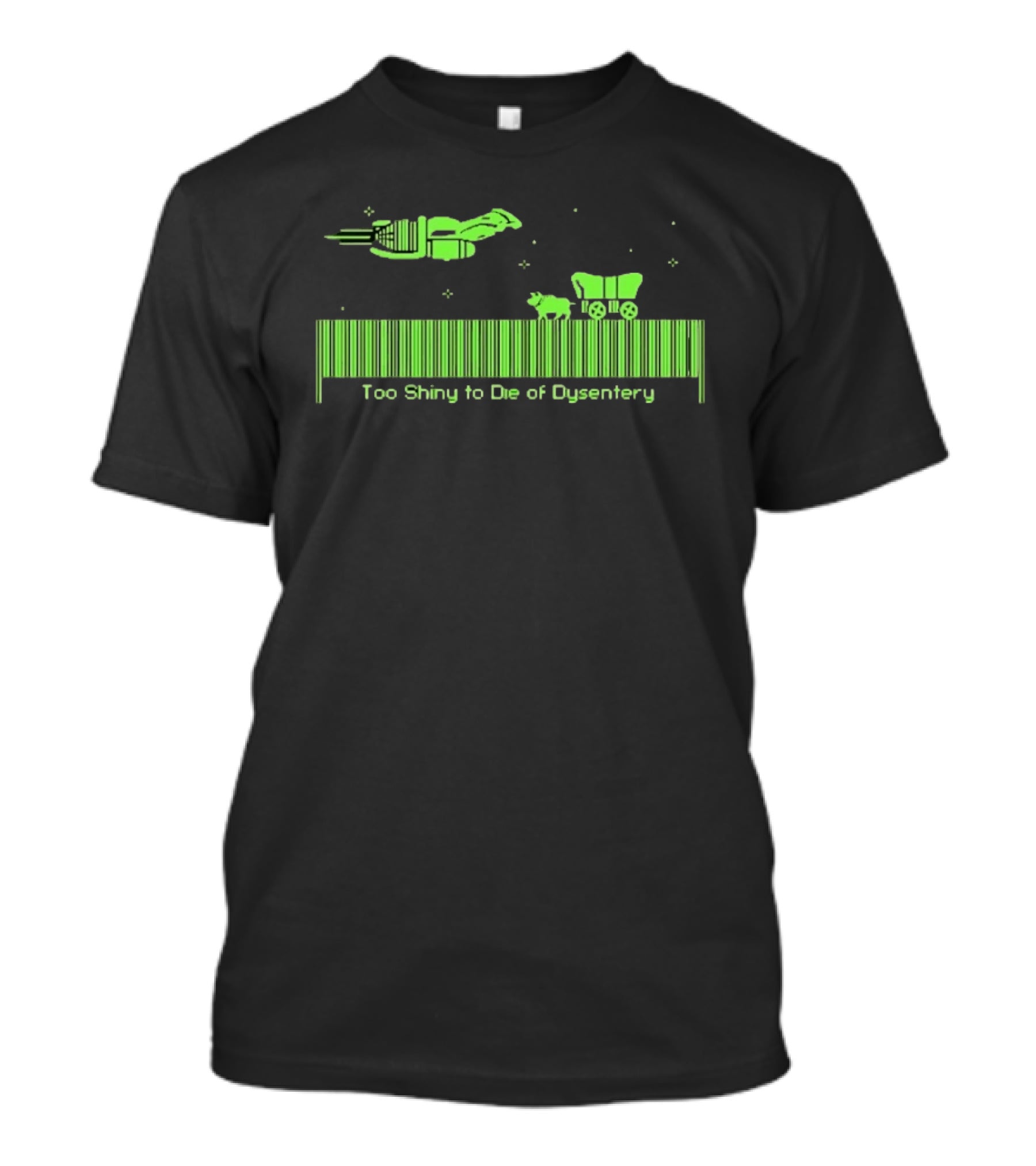 Too Shiny To Die Of Dysentery Oregon Trail Pixel Bar Code T-Shirt