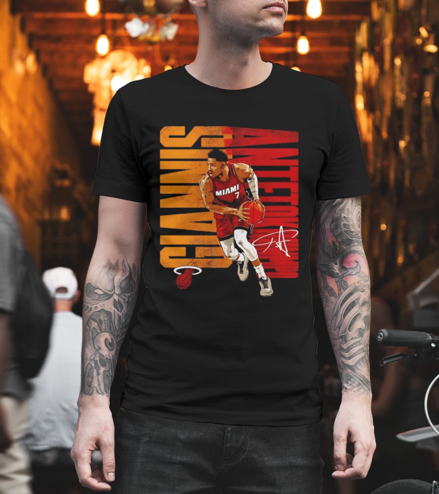 Giannis Antetokounmpo Miami 7 Basketball Running Miami Heat T-Shirt