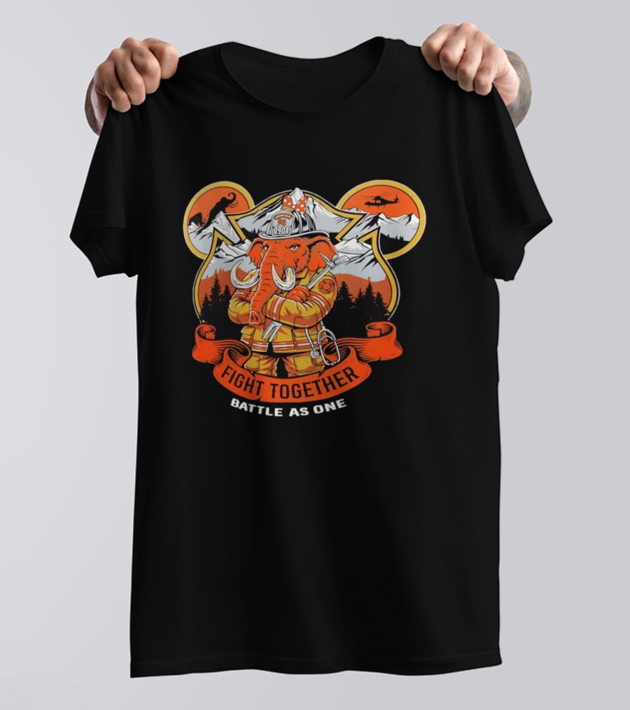 Sandy City FDC 0904 Elephant Firefighter Fight Together Battle As One Mountains Helicopter Wolf T-Shirt