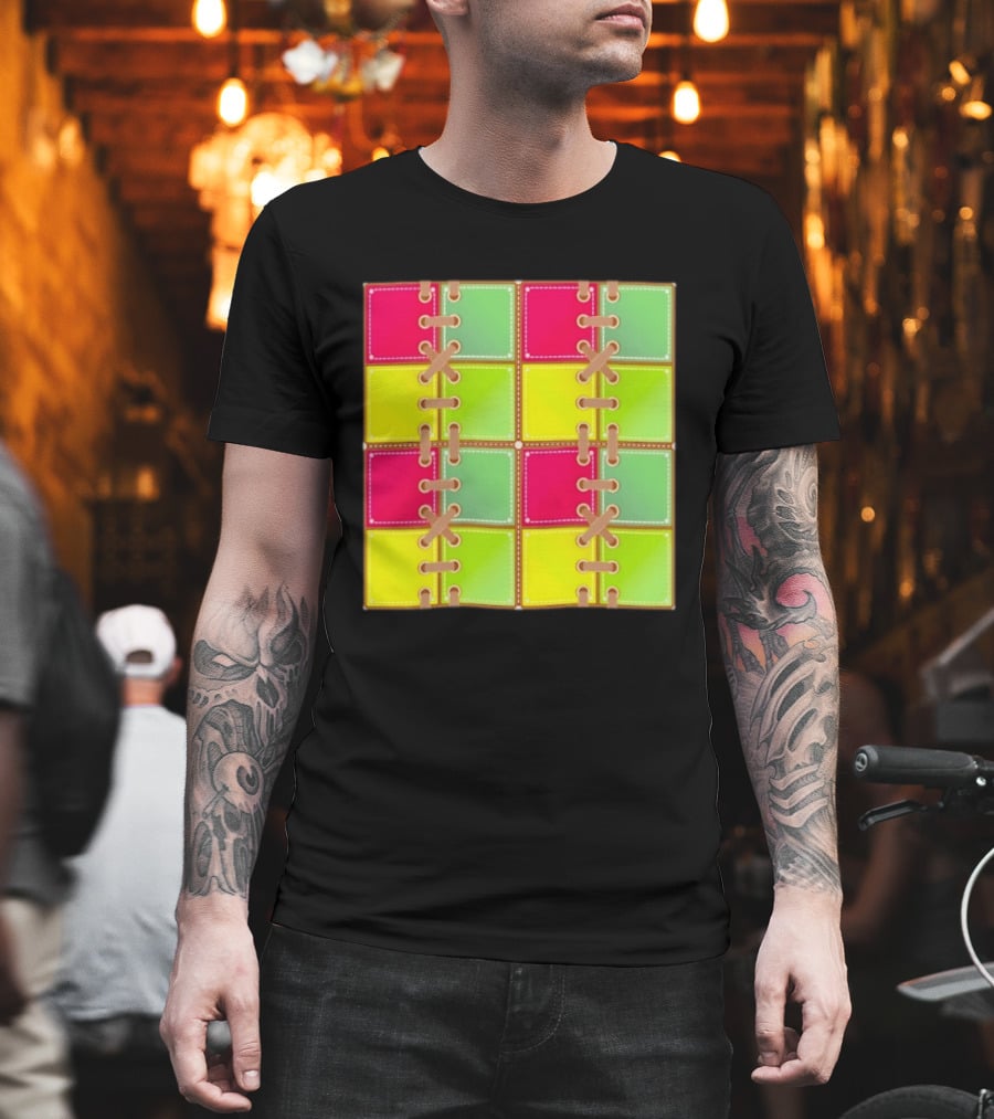 Seamless Laces Cut Vibrant Quadrant Squares T-Shirt