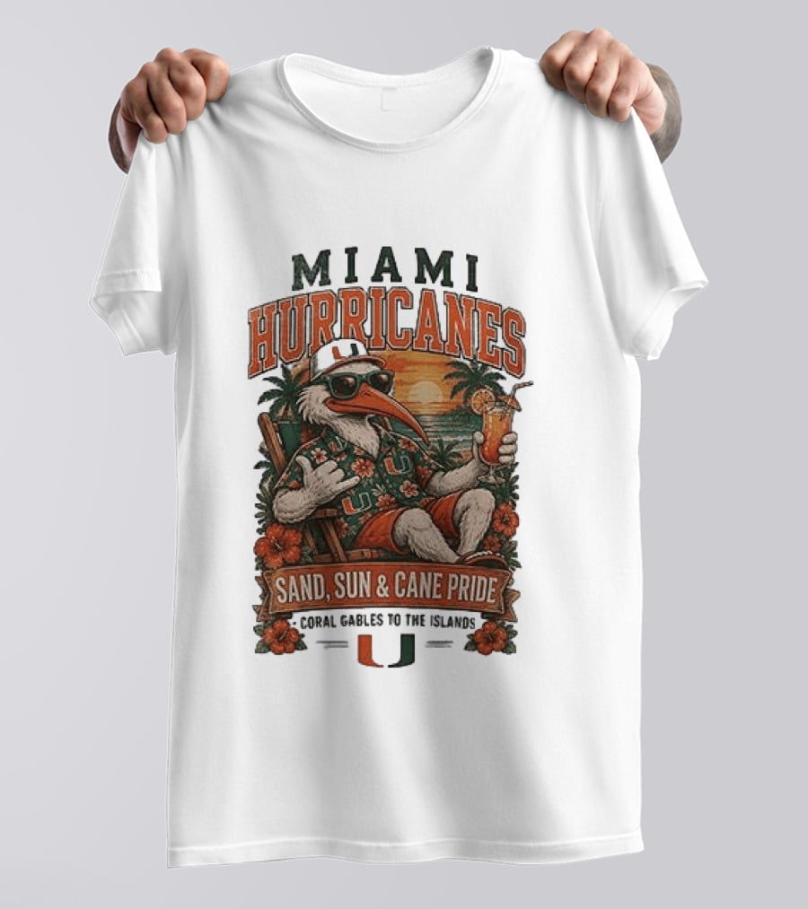 Miami Hurricanes Sand Sun Cane Pride Coral Gables To The Islands T-Shirt