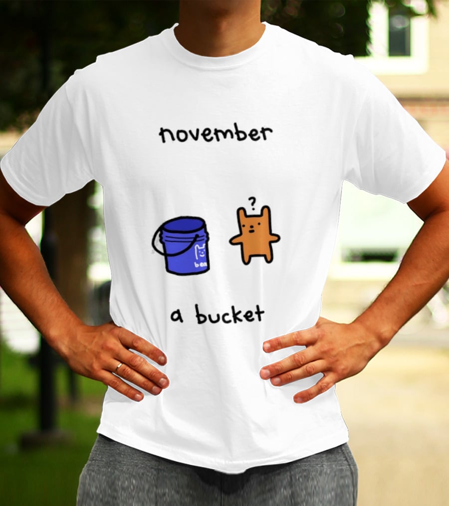 November A Bucket Doodle Minimalist Orange Character Blue Bucket T-Shirt