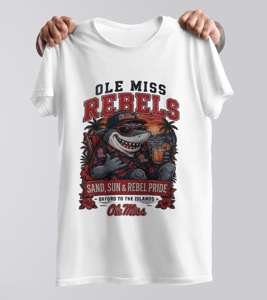 Ole Miss Rebels Shark Sand Sun Rebel Pride Oxford To The Islands T-Shirt
