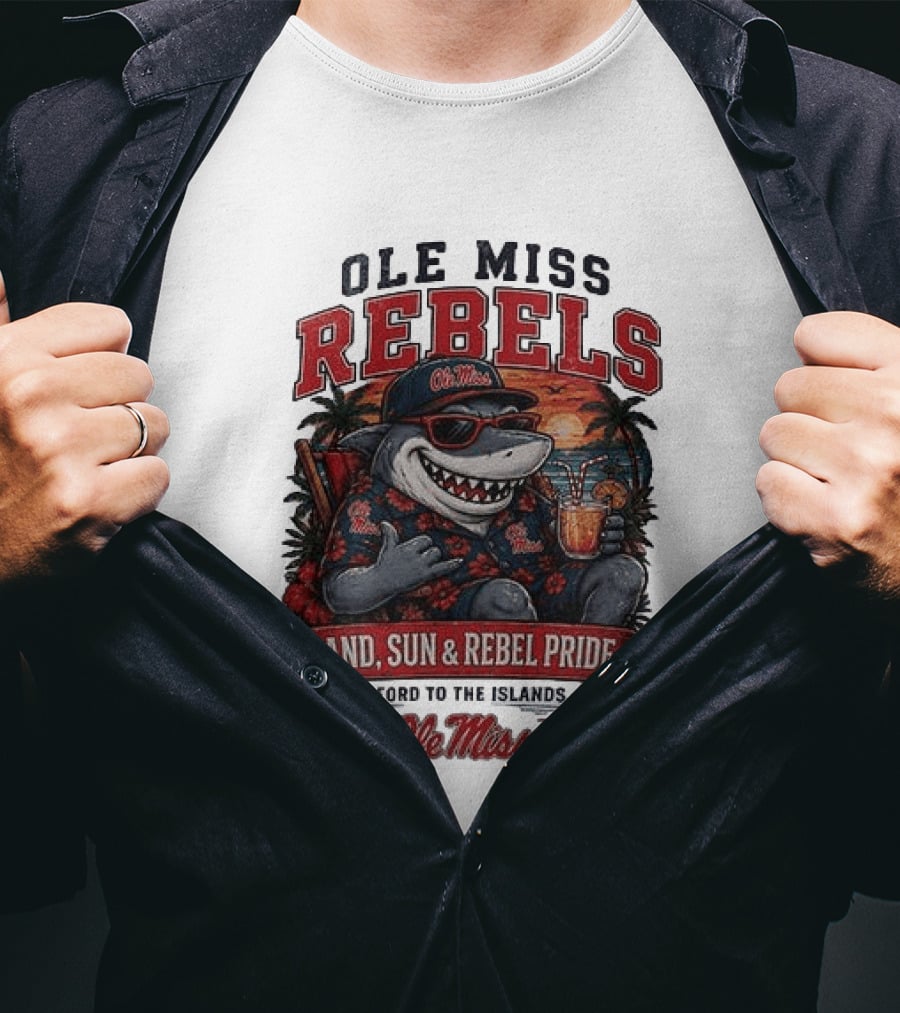 Ole Miss Rebels Shark Sand Sun Rebel Pride Oxford To The Islands T-Shirt