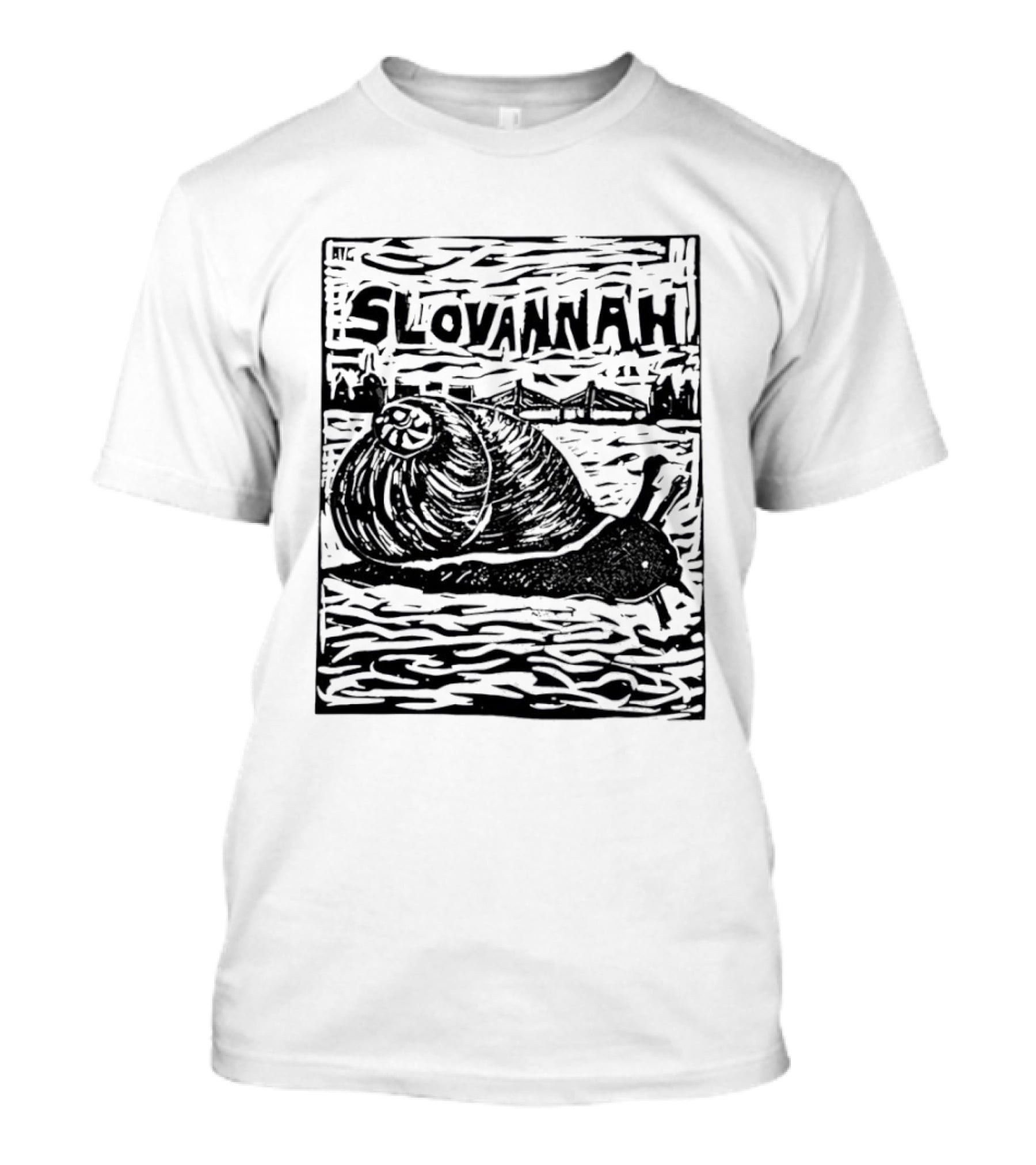 Slovannah Snail Woodcut Linocut Savannah Artistry T-Shirt