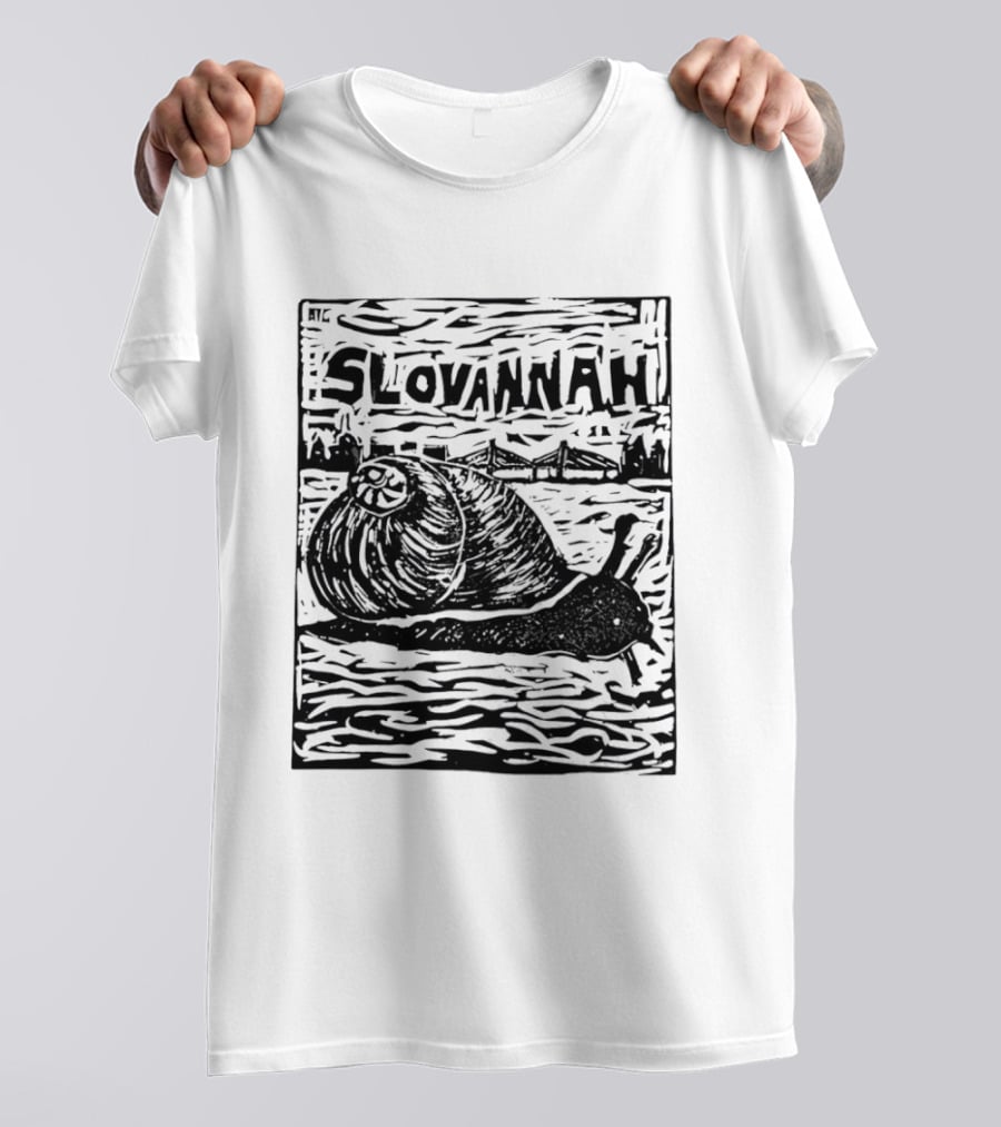 Slovannah Snail Woodcut Linocut Savannah Artistry T-Shirt