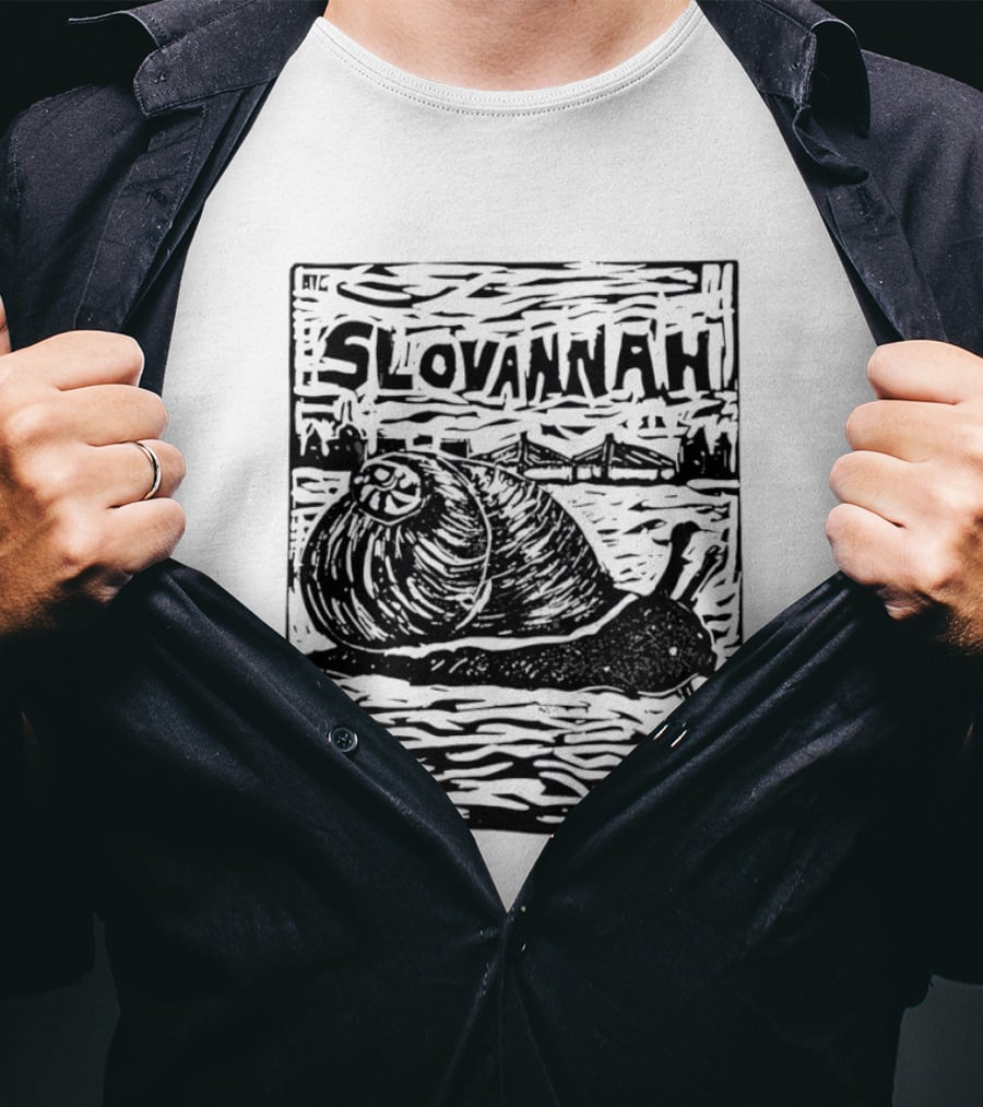Slovannah Snail Woodcut Linocut Savannah Artistry T-Shirt