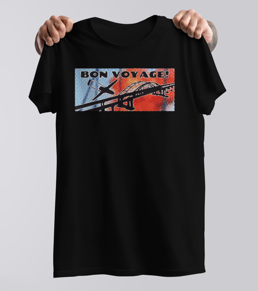 Bon Voyage Halftone Airplane And Bridge Travel T-Shirt