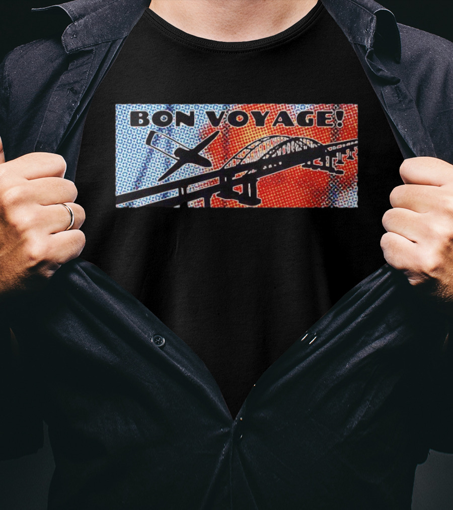 Bon Voyage Halftone Airplane And Bridge Travel T-Shirt