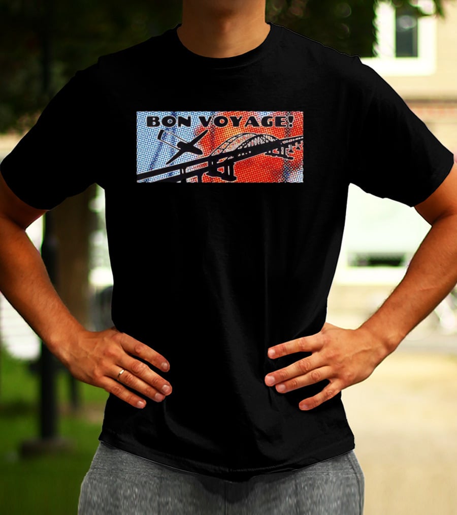 Bon Voyage Halftone Airplane And Bridge Travel T-Shirt