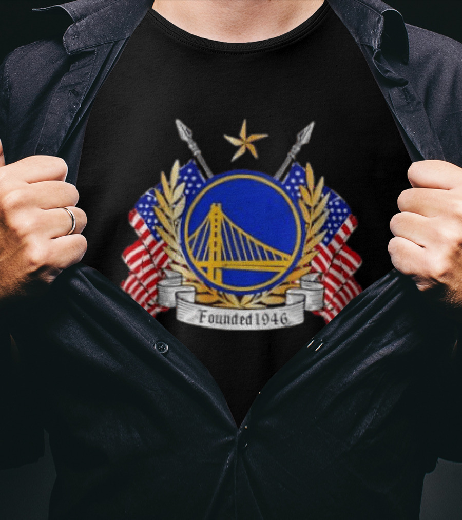 Golden State Warriors 1946 Emblem American Flags Distressed T-Shirt