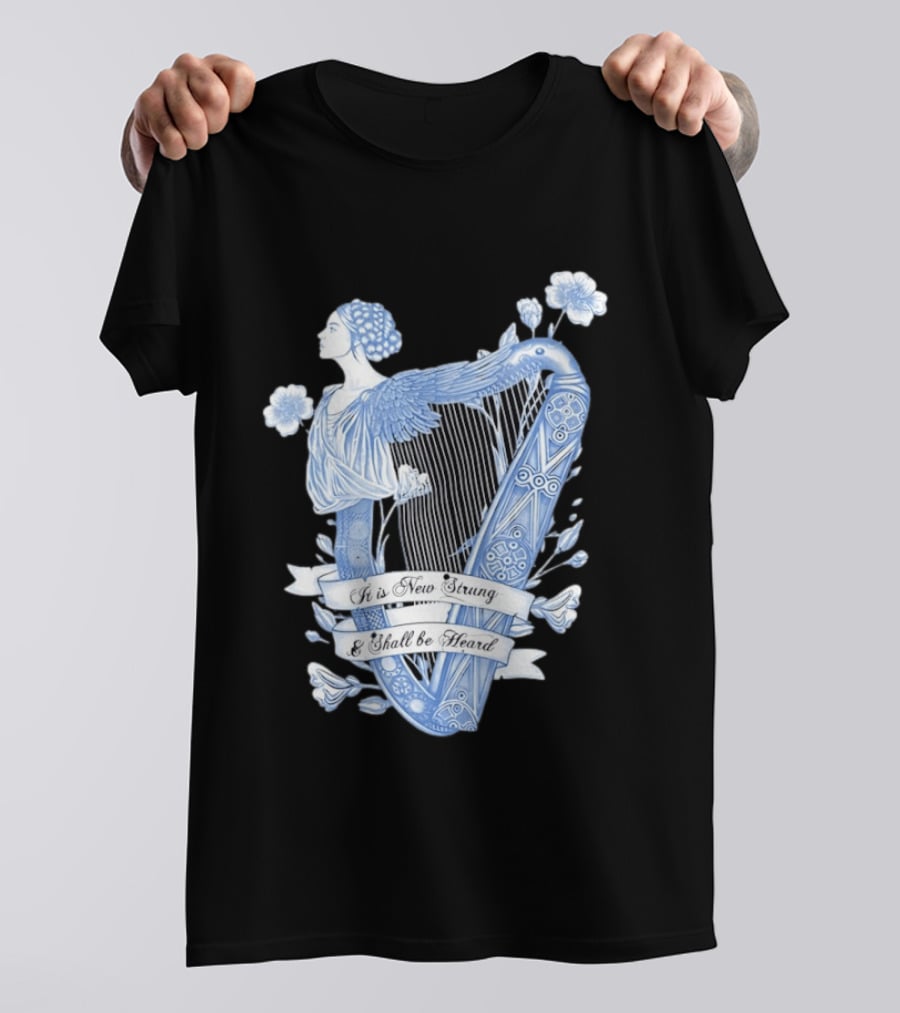 It Is New Strung And Shall Be Heard Harp Celtic Angelic Floral T-Shirt