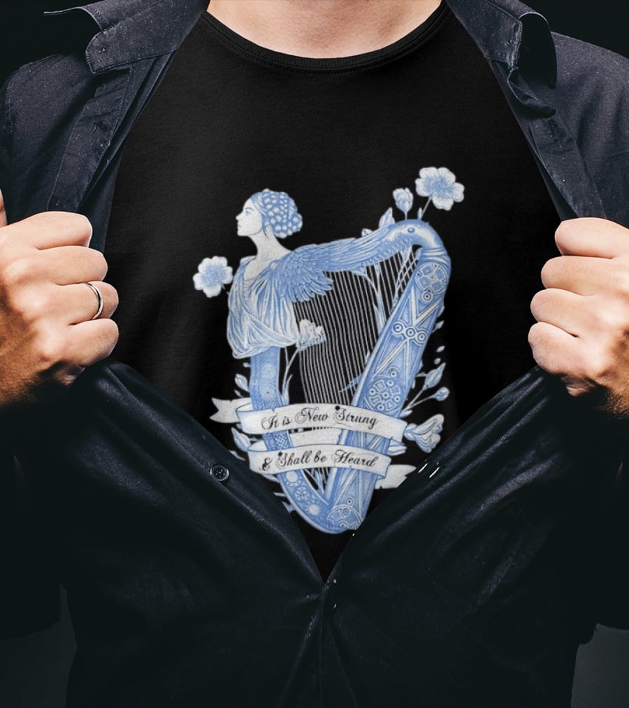 It Is New Strung And Shall Be Heard Harp Celtic Angelic Floral T-Shirt