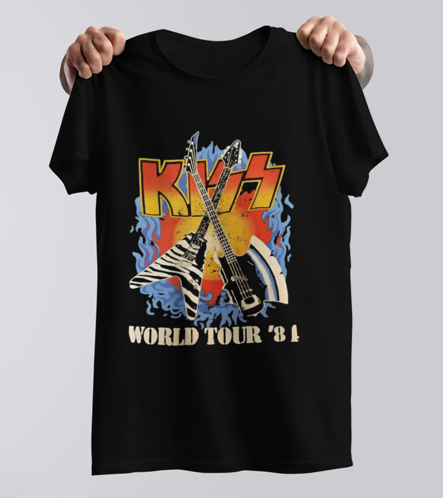 Kiss World Tour '84 Rock Music Band Vintage Electric Guitars T-Shirt