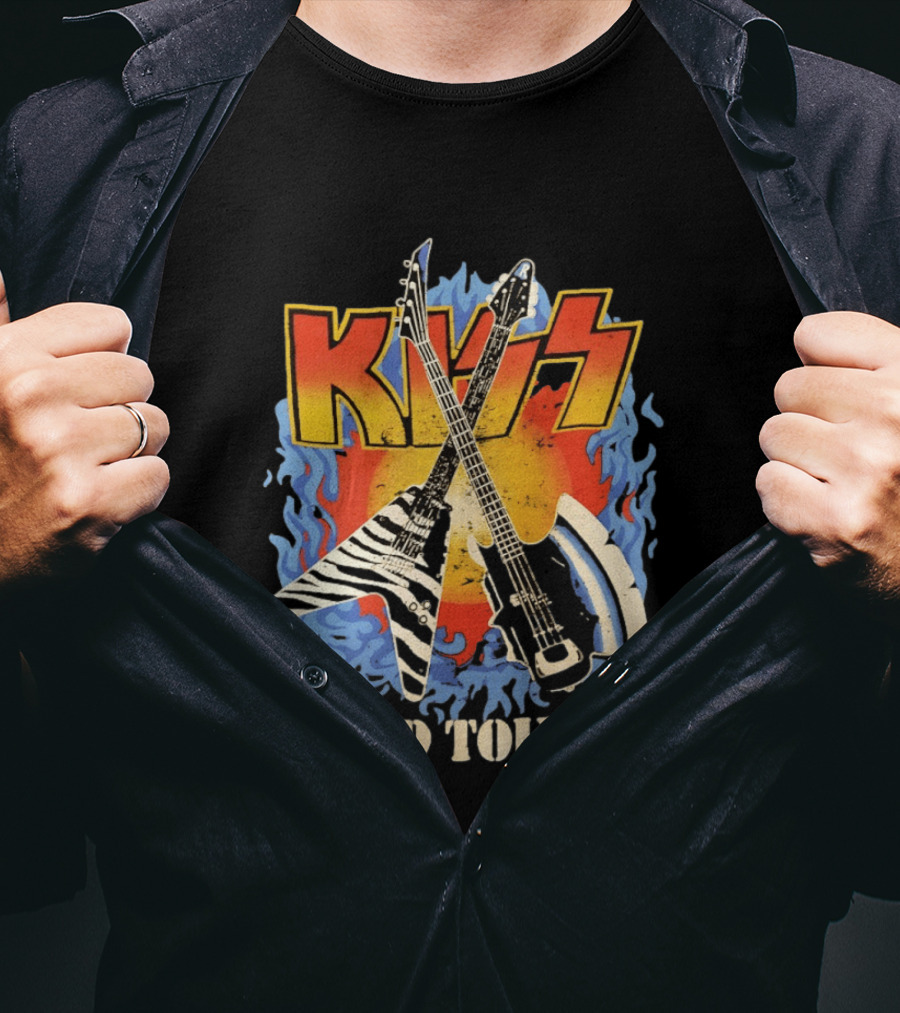Kiss World Tour '84 Rock Music Band Vintage Electric Guitars T-Shirt