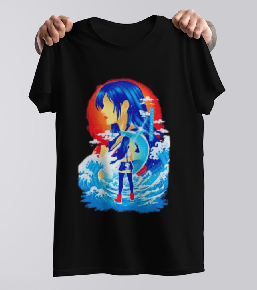 Tifa Lockhart Final Fantasy Japanese Wave Anime Art Ocean Scene T-Shirt