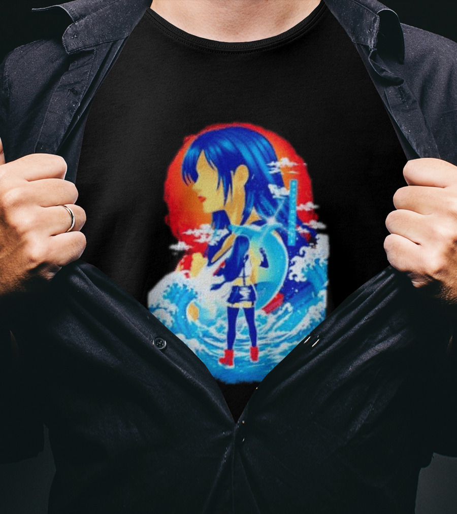 Tifa Lockhart Final Fantasy Japanese Wave Anime Art Ocean Scene T-Shirt