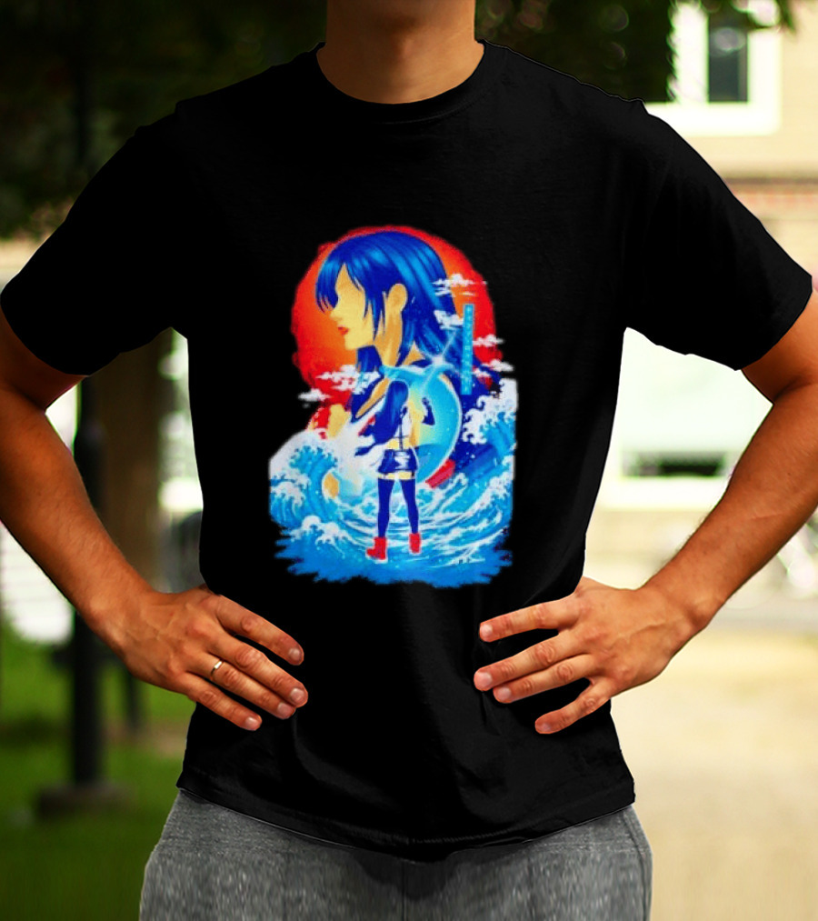 Tifa Lockhart Final Fantasy Japanese Wave Anime Art Ocean Scene T-Shirt