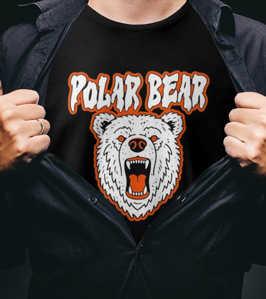 Polar Bear Roaring White Bear Face Orange Accents T-Shirt