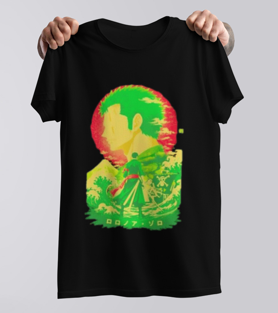 Roronoa Zoro One Piece Ukiyo E Kanji Waves Anime Series T-Shirt