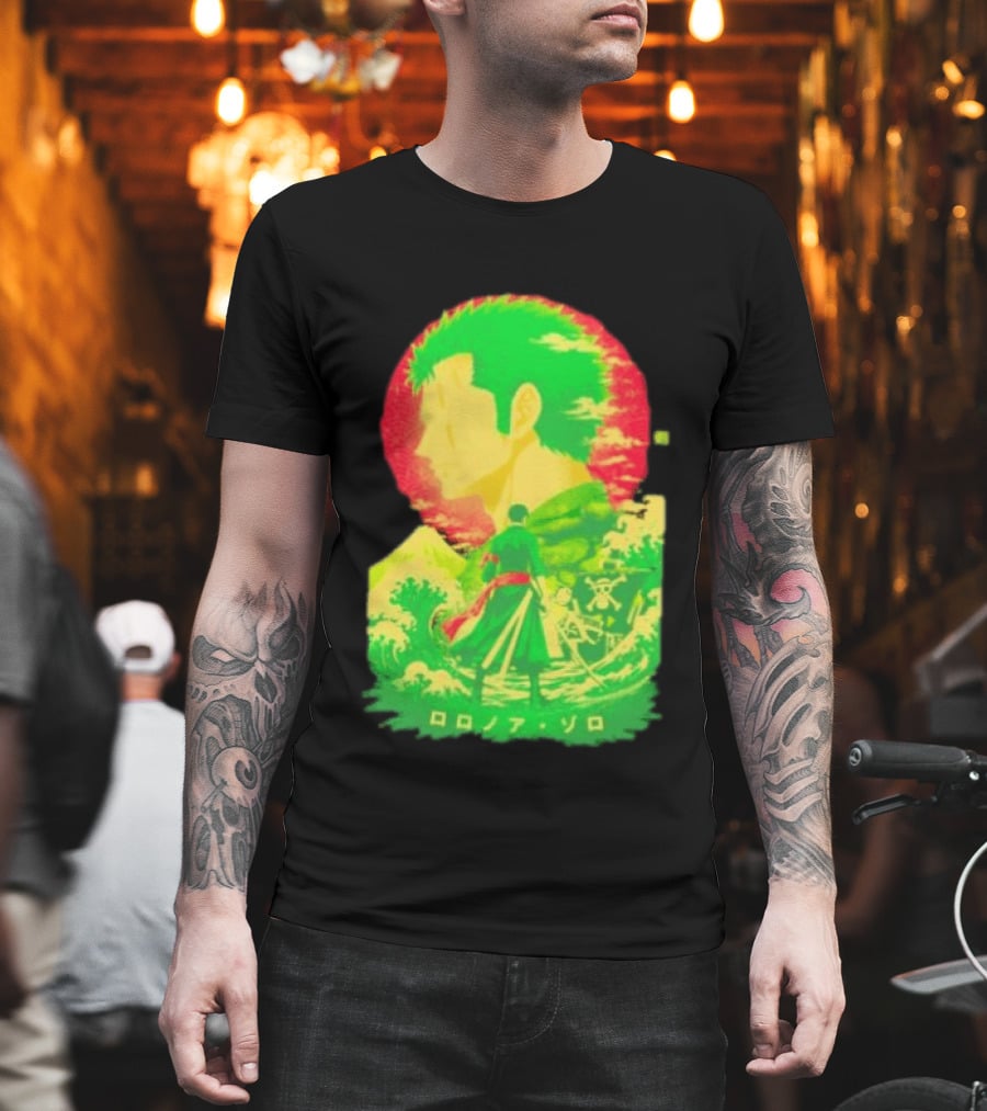 Roronoa Zoro One Piece Ukiyo E Kanji Waves Anime Series T-Shirt