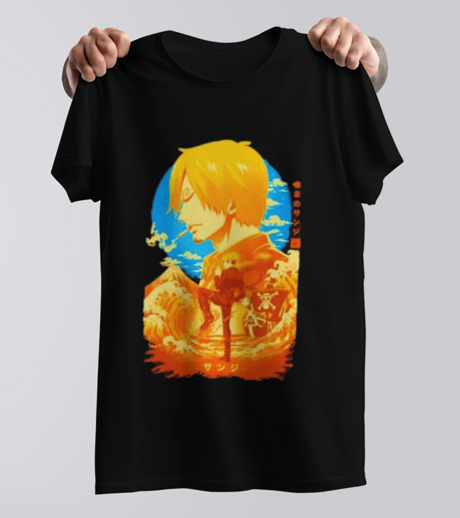 Sanji Black Leg One Piece Anime Manga Ocean Scene Luffy Jolly Roger T-Shirt