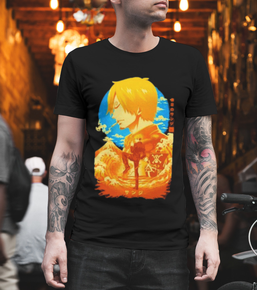 Sanji Black Leg One Piece Anime Manga Ocean Scene Luffy Jolly Roger T-Shirt