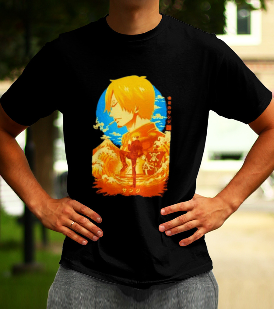 Sanji Black Leg One Piece Anime Manga Ocean Scene Luffy Jolly Roger T-Shirt