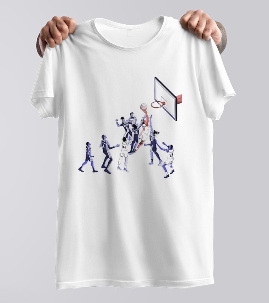 Basketball Action Scene Featuring Players In Jersey Numbers 5 22 2 8 44 And 25 T-Shirt