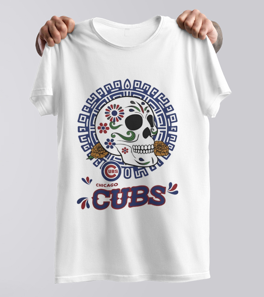 Chicago Cubs Día De Los Muertos Sugar Skull Floral T-Shirt