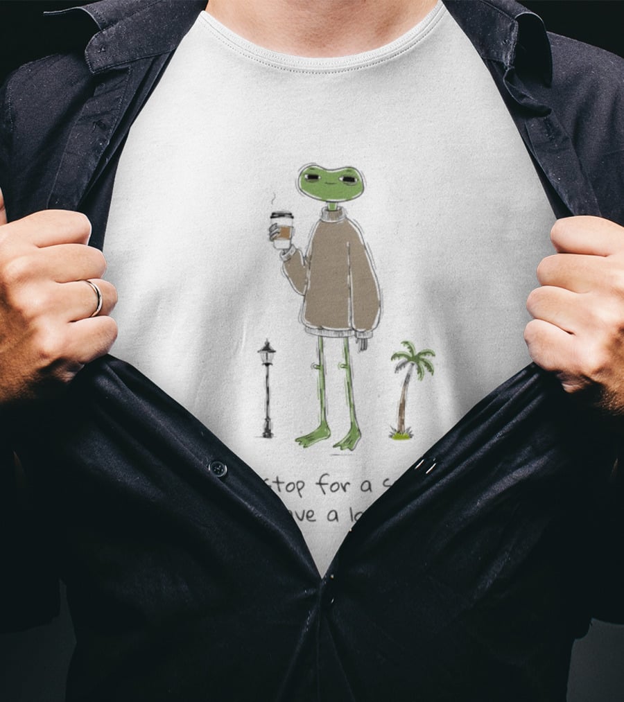 Hey Stop For A Second Frog Let Me Have A Look At You Coffee Palm Tree T-Shirt