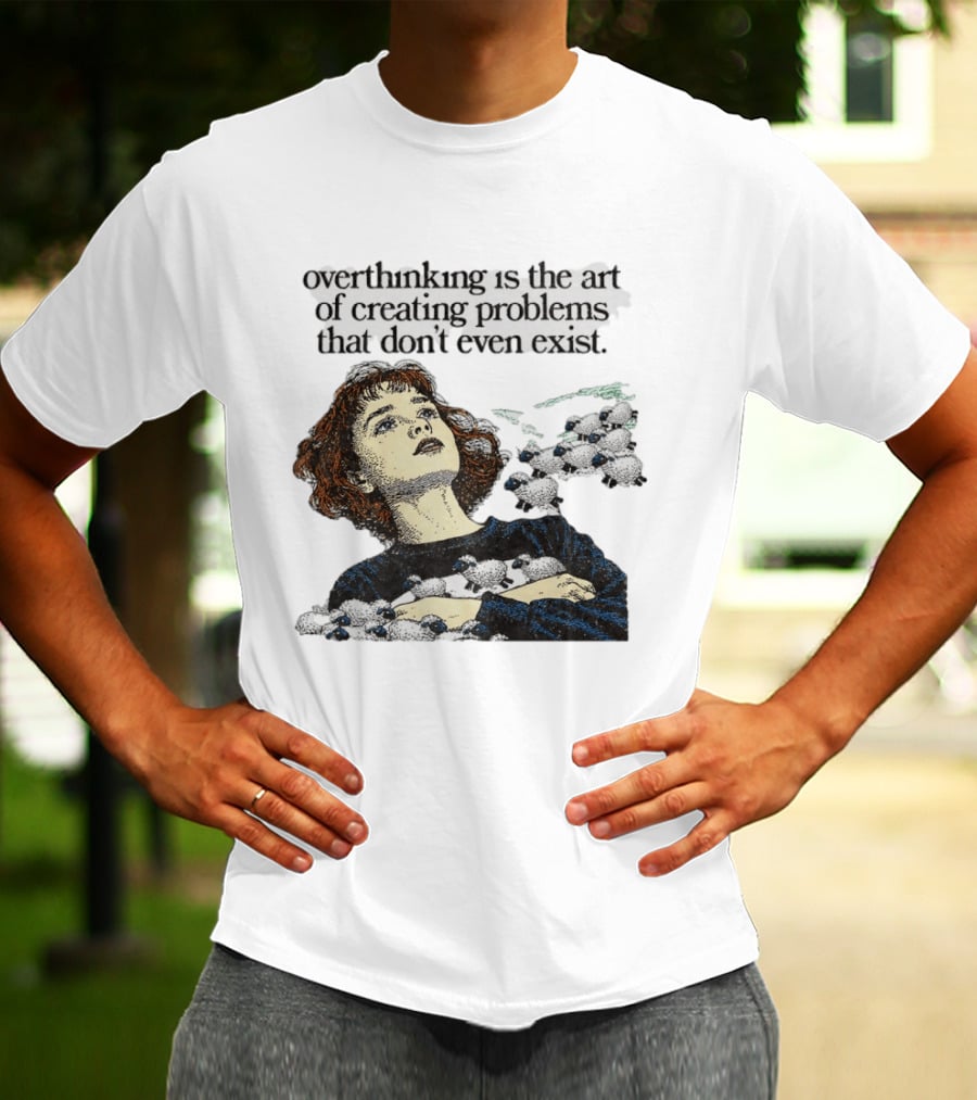 Overthinking Is The Art Of Creating Problems That Don't Even Exist Vintage Style Girl With Sheep T-Shirt