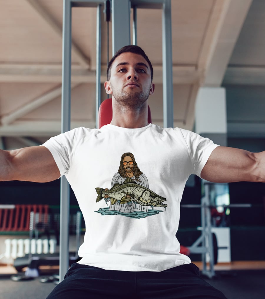 Jesus Holding Fish Like Jesus Fishing With Sunglasses T-Shirt