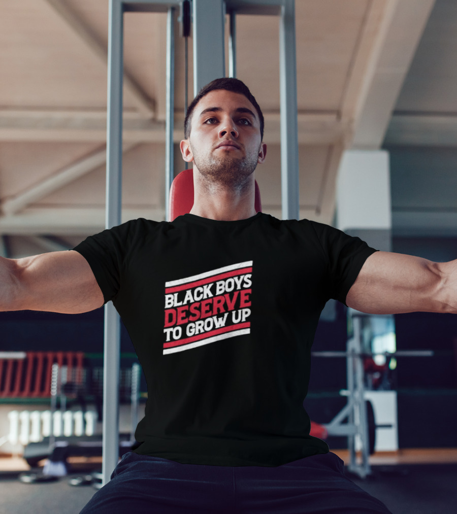 Black Boys Deserve To Grow Up Distressed Text With Red And White Stripes T-Shirt