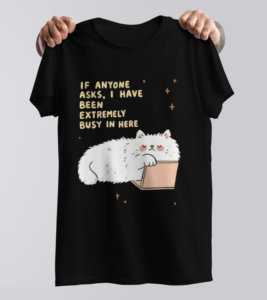 If Anyone Asks I Have Been Extremely Busy In Here Fluffy White Cat In Box T-Shirt