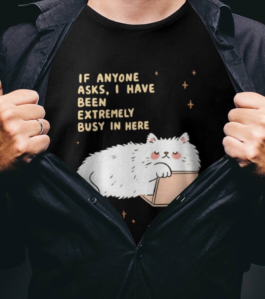 If Anyone Asks I Have Been Extremely Busy In Here Fluffy White Cat In Box T-Shirt