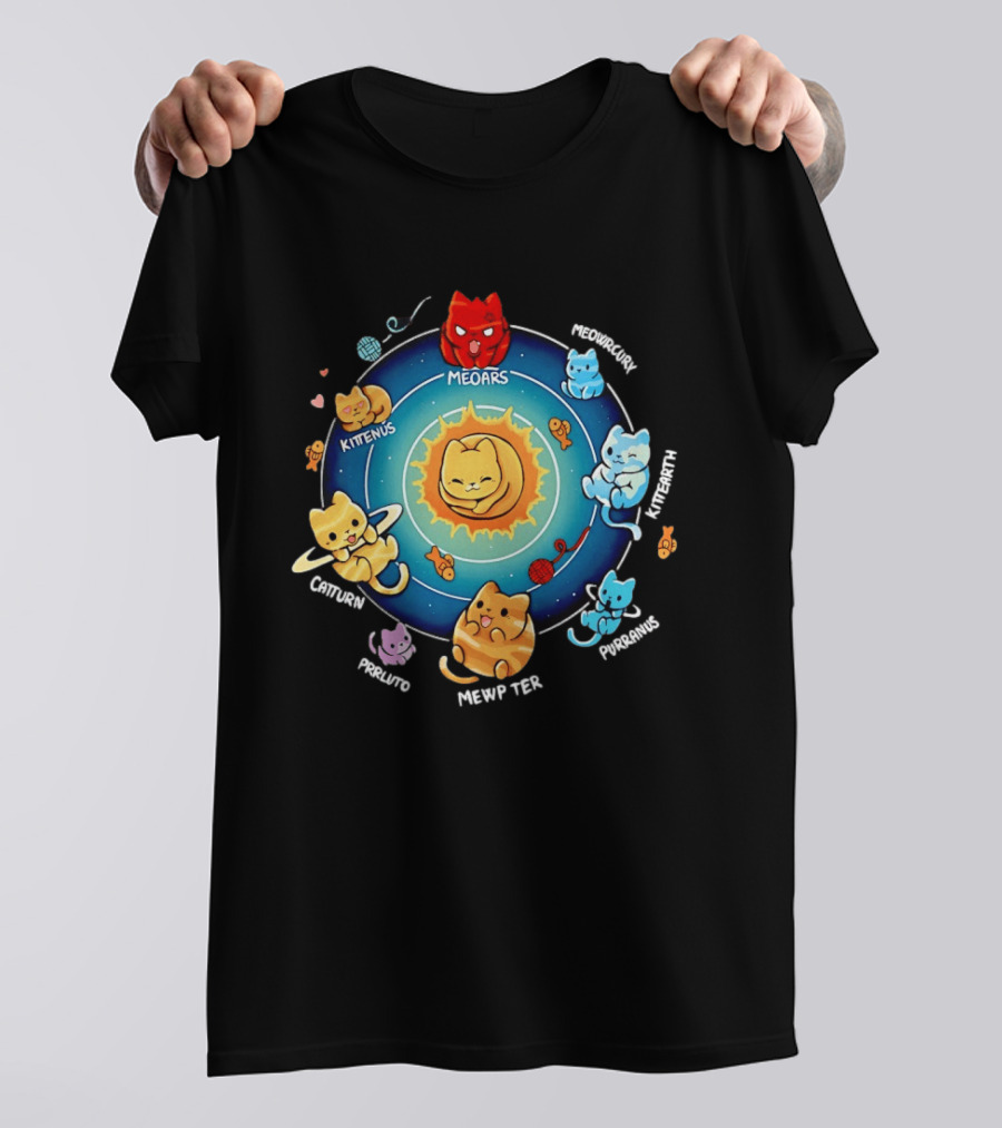 Cat Solar System Pun With Meowars And Planets Names Like Kittenus And Purrurns T-Shirt