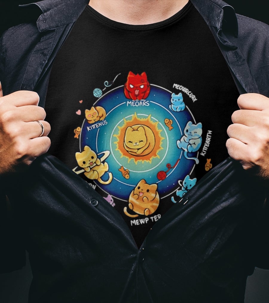 Cat Solar System Pun With Meowars And Planets Names Like Kittenus And Purrurns T-Shirt
