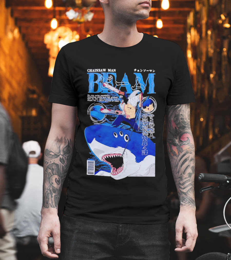 Chainsaw Man Beam Shark Transformation Japanese Manga Cover T-Shirt