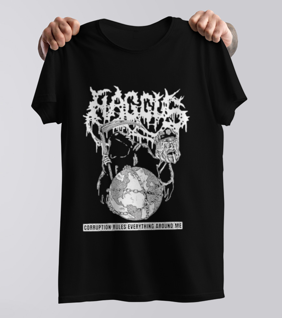 Harcus Grim Reaper Holding Chained Earth Corruption Rules Everything Around Me T-Shirt