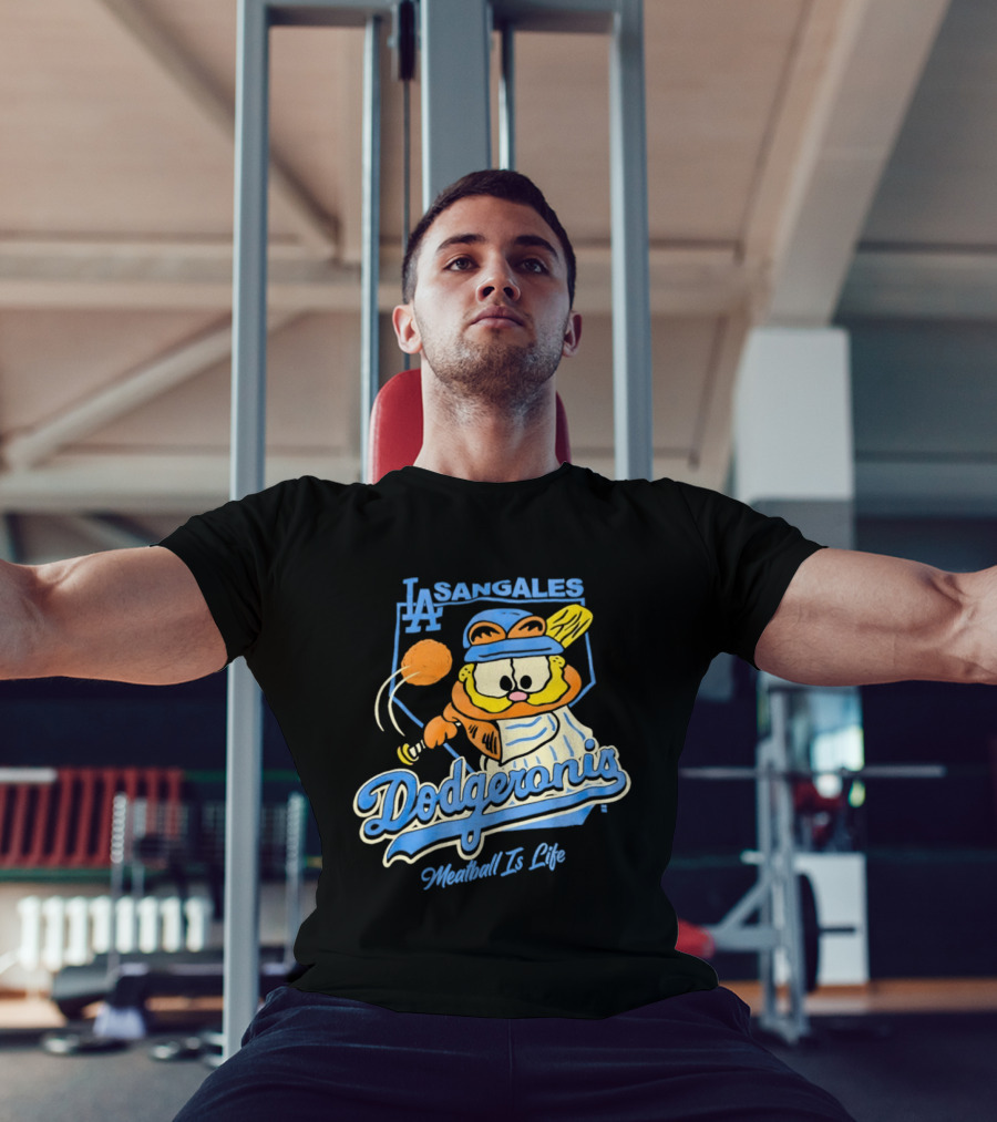 La Sangales Dodgeronis Meatball Is Life Los Angeles Dodgers Orange Cat Baseball T-Shirt