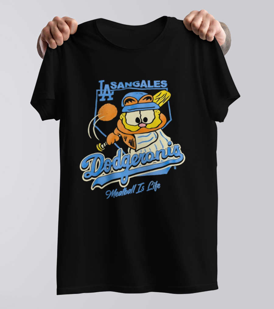 La Sangales Dodgeronis Meatball Is Life Los Angeles Dodgers Orange Cat Baseball T-Shirt
