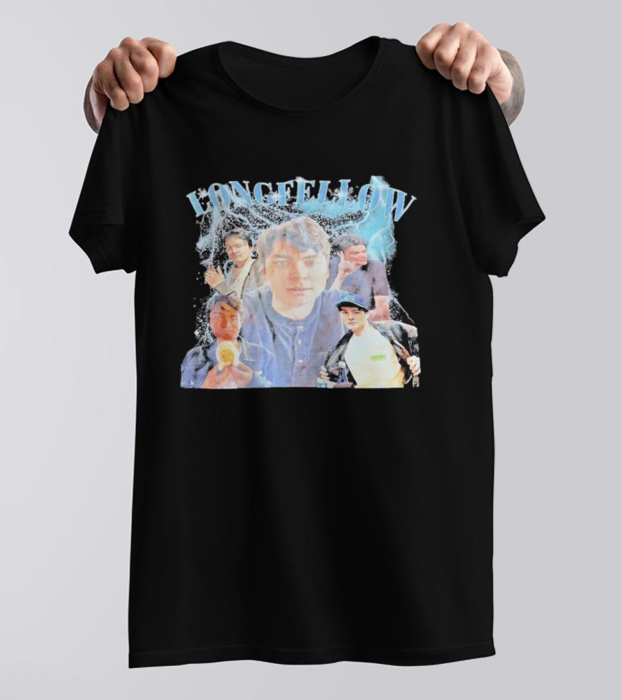 Longfellowww Collage Blue Lightning Multiple Faces Visual T-Shirt