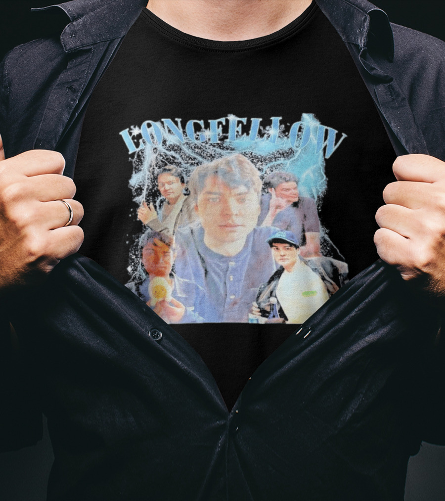 Longfellowww Collage Blue Lightning Multiple Faces Visual T-Shirt